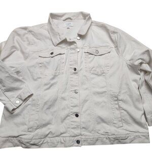 Time And Tru Denim Jacket Women's Size 4X White Long Sleeve Button Up